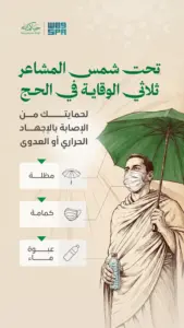"الصحة": المظلة تخفّض الحرارة حول الحاج حتى 10 درجات وتحميه من ضربات الشمس