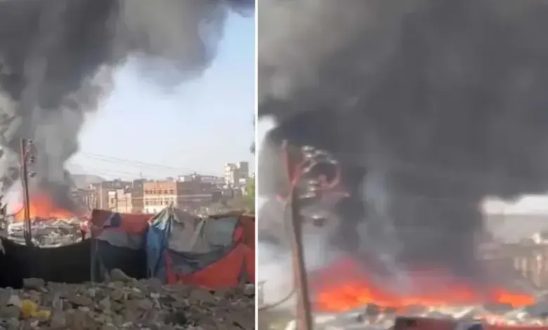 اندلاع حريق هائل وسط العاصمة صنعاء وسقوط ضحايا وخسائر مادية كبيرة (فيديو)