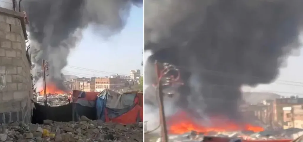 اندلاع حريق هائل وسط العاصمة صنعاء وسقوط ضحايا وخسائر مادية كبيرة (فيديو)