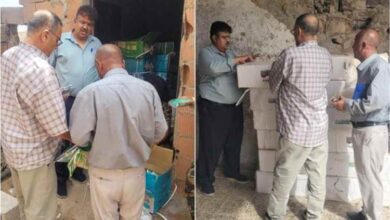 نزول لجنة من وزارة الزراعة والأسماك لمعاينة شحنة مبيدات حشرية مضبوطة بمحافظة لحج