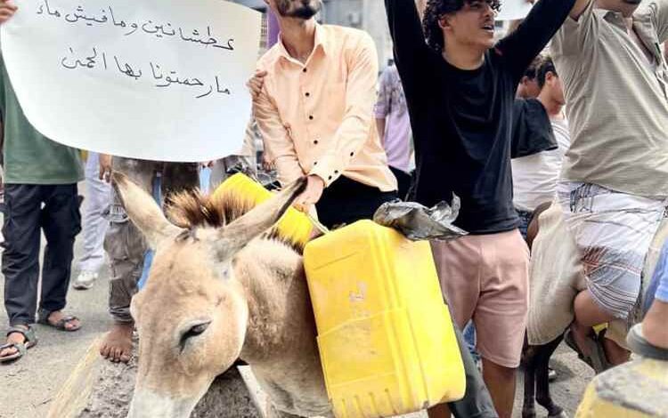 العشرات من أبناء شعب العيدروس ينفذون وقفة احتجاجية للمطالبة بتحسين خدمة المياه في كريتر