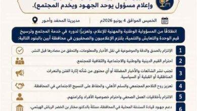 برعاية المحافظ الرباش.. إعلاميو أحور والمحفد يقرّون ميثاق شرف ويطلقون رسالة موحدة لخدمة أبين