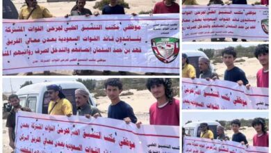 موظفو مكتب التنسيق الطبي لجرحى القوات المشتركة بعدن يواصلون وقفتهم الاحتجاجية للمطالبة برواتبهم المتوقفة