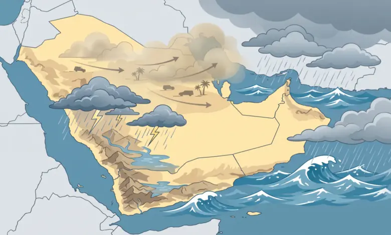 "الأرصاد": أمطار غزيرة ورياح مثيرة للأتربة وتدنٍ للرؤية على عدة مناطق الخميس