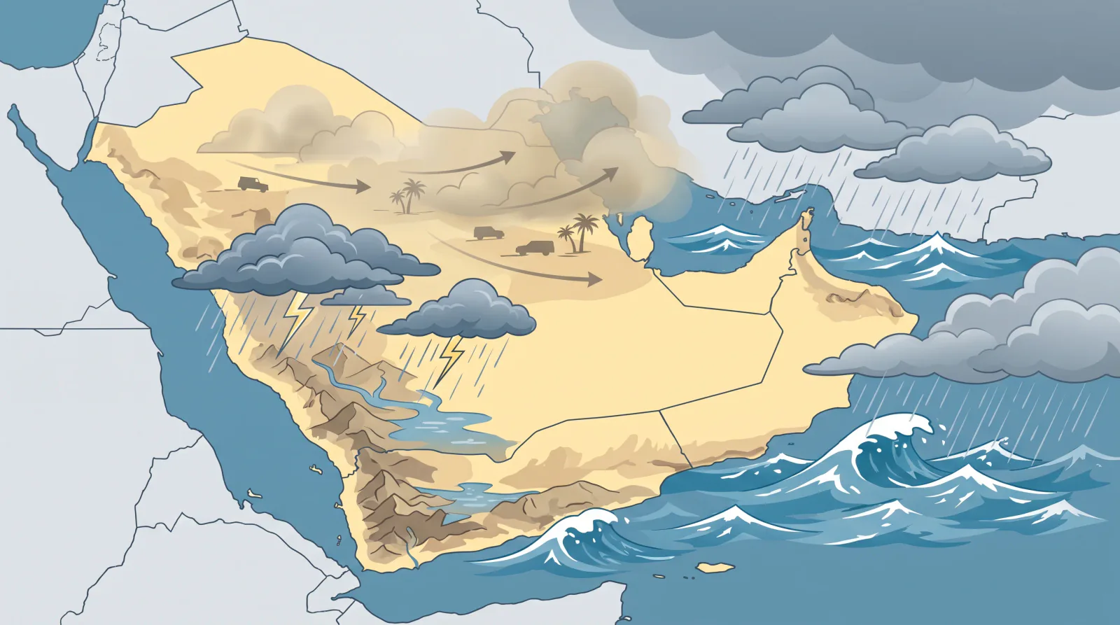"الأرصاد": أمطار غزيرة ورياح مثيرة للأتربة وتدنٍ للرؤية على عدة مناطق الخميس