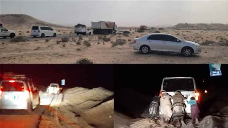 الرمال المتحركة تقطع خط شبوة – المكلا في مديرية رضوم