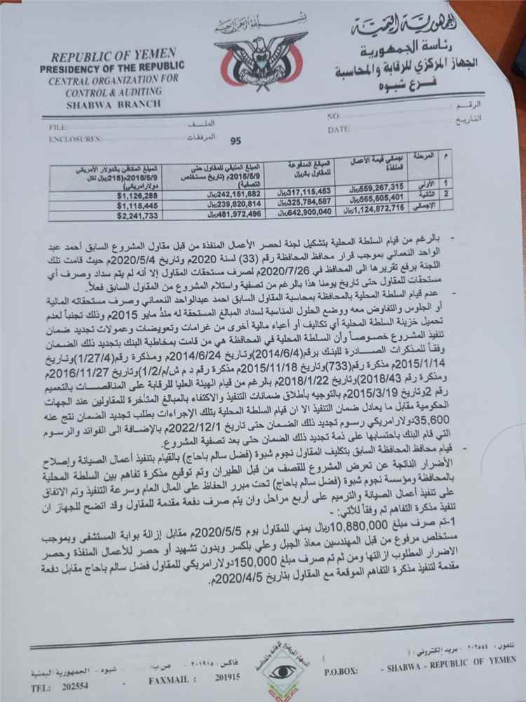 مقاول مستشفى شبوة العام يطالب الحكومة بصرف مستحقاته البالغة 2.1 مليون دولار