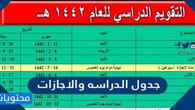 جدول الدراسه والاجازات 1443