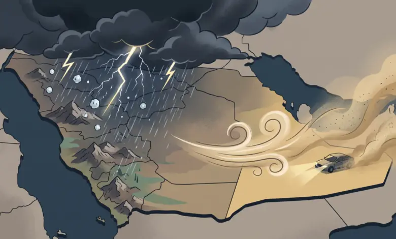 الأرصاد تحذّر من أمطار رعدية وبرد ورياح مثيرة للغبار على عدة مناطق
