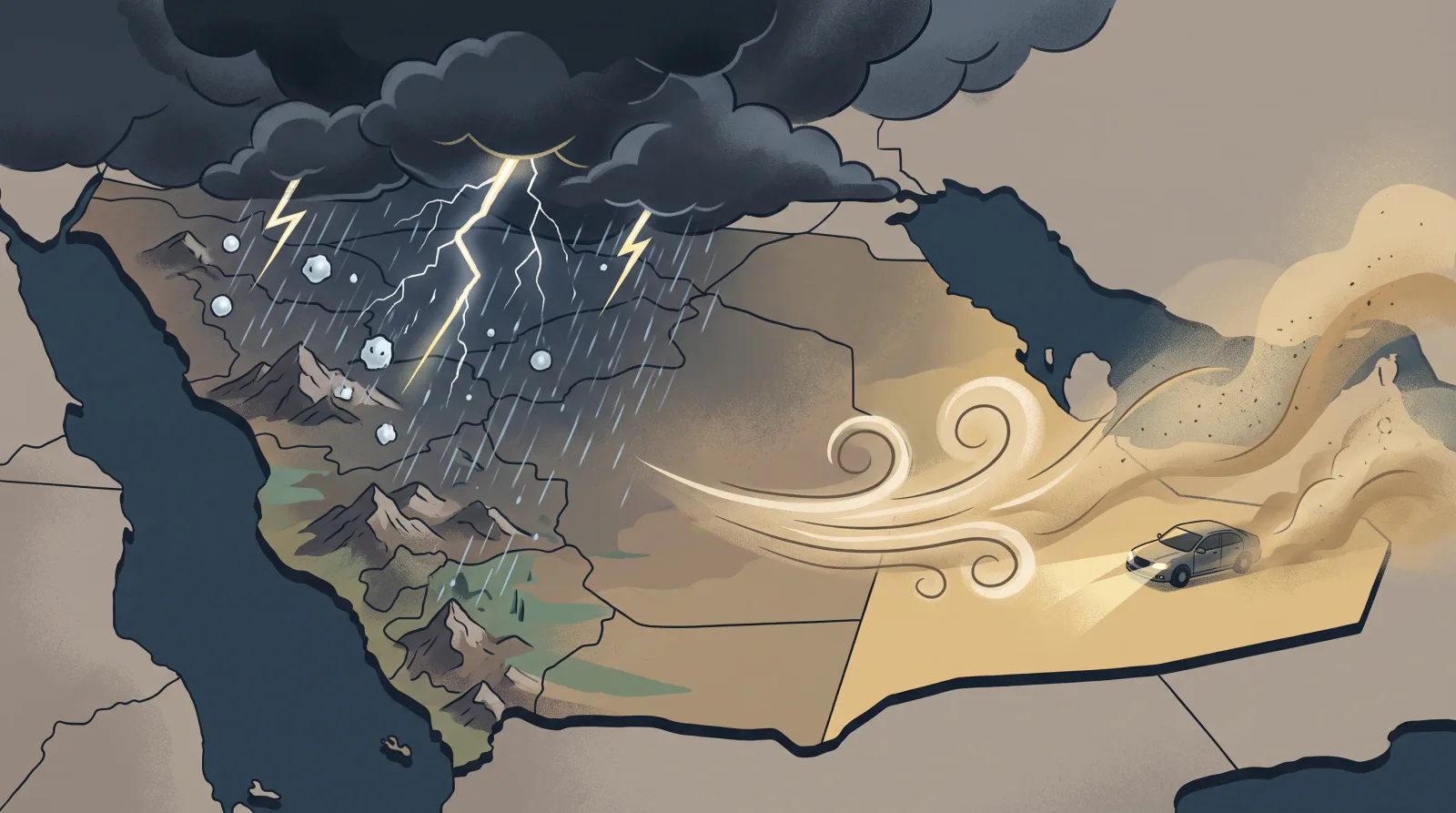 الأرصاد تحذّر من أمطار رعدية وبرد ورياح مثيرة للغبار على عدة مناطق