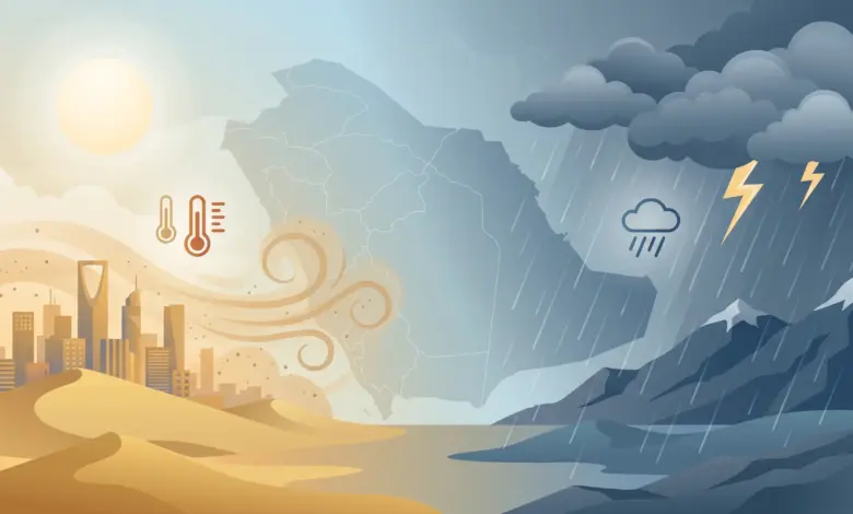 الأرصاد: حرارة مرتفعة وأتربة كثيفة وأمطار رعدية على مناطق عدة