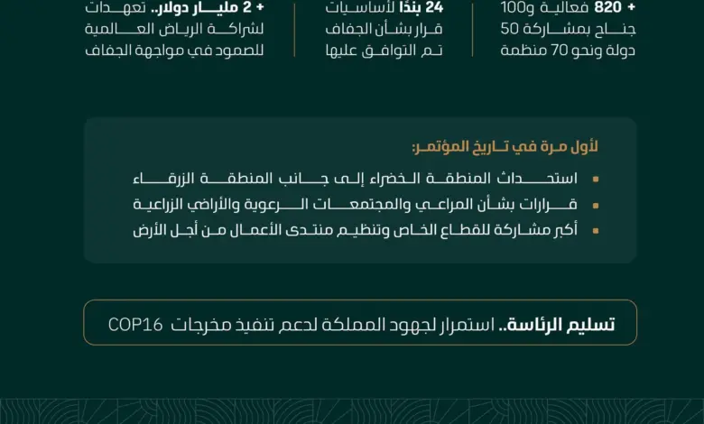 السعودية تستعرض منجزات رئاستها لـ COP16 في افتتاح COP17 بمنغوليا