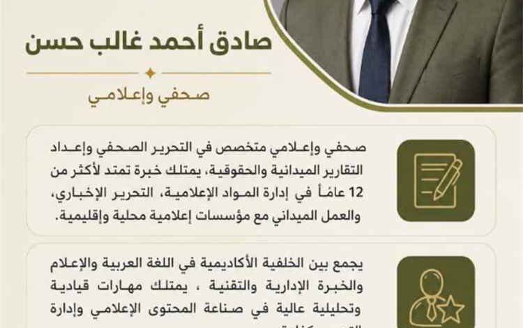 تعيين صادق أحمد غالب حسن مديرًا لدائرة الإعلام بمجلس المستقبل الجنوبي – العاصمة عدن