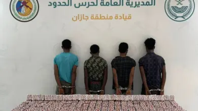 حرس الحدود بجازان يقبض على 4 مخالفين لتهريب 149,400 قرص خاضع لتنظيم التداول الطبي