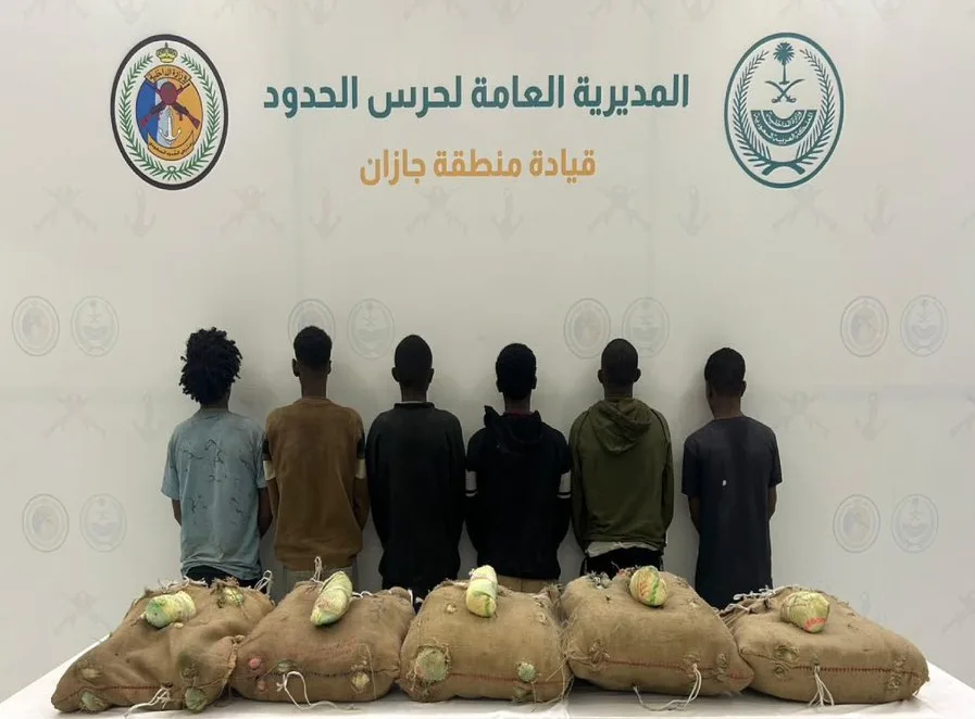 حرس الحدود بجازان يقبض على 6 مخالفين ويضبط 100 كجم من القات