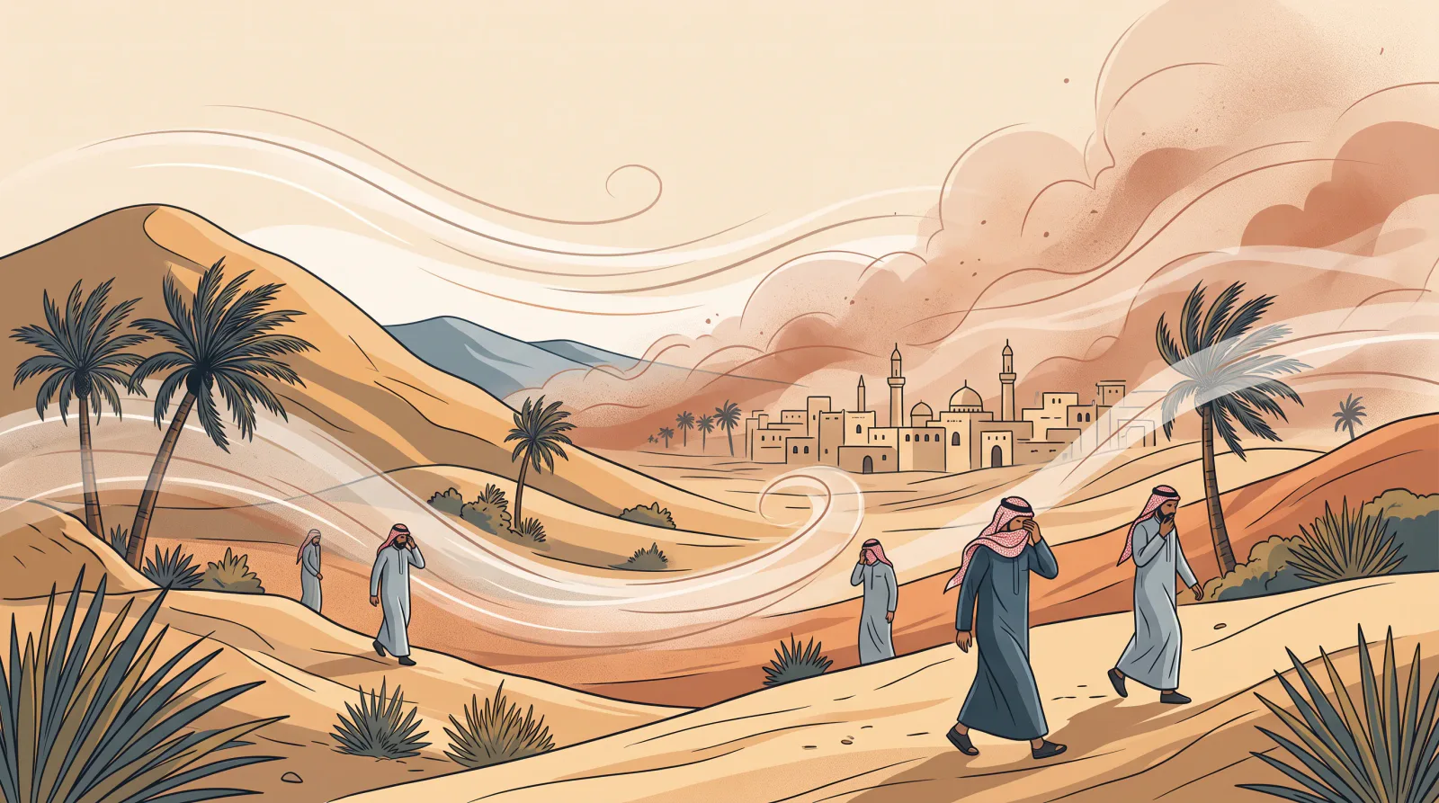 رياح نشطة وأتربة مثارة على محافظة الجموم بسرعة حتى 49 كم/ساعة