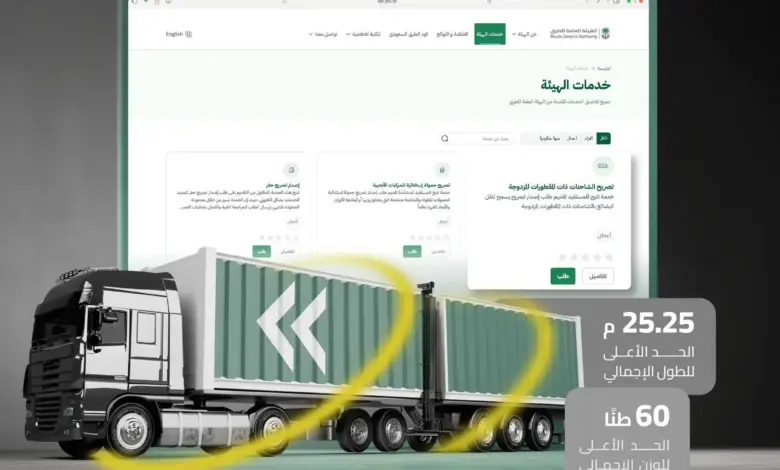 هيئة الطرق تطلق تصاريح إلكترونية للشاحنات ذات المقطورات المزدوجة