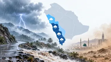 أمطار رعدية متوسطة إلى غزيرة على جازان وعسير والباحة ومكة والمدينة اليوم