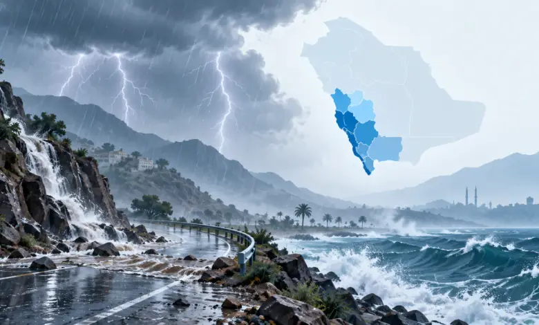أمطار غزيرة وسيول متوقعة على جازان وعسير والباحة ومكة