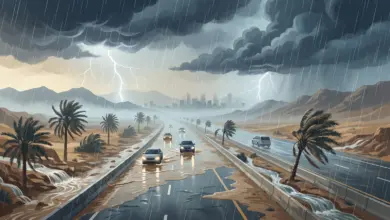 الأرصاد: أمطار رعدية غزيرة وجريان للسيول على أجزاء من 5 مناطق