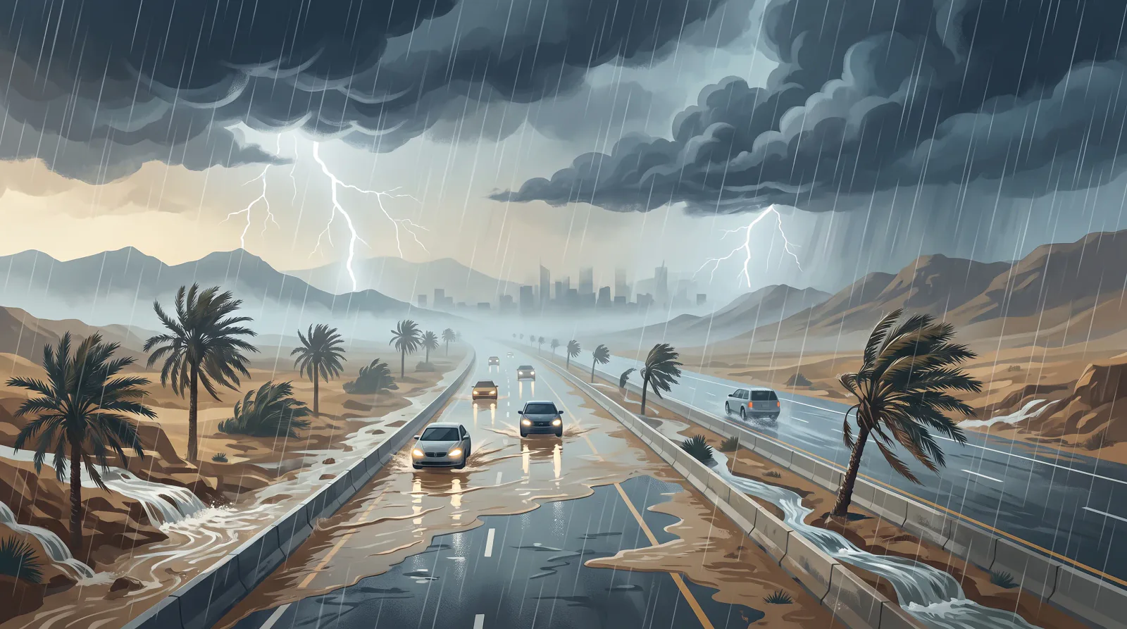 الأرصاد: أمطار رعدية غزيرة وجريان للسيول على أجزاء من 5 مناطق