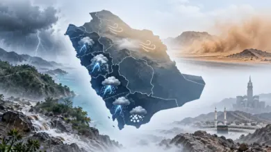 الأرصاد: أمطار رعدية وسيول وبرد على 5 مناطق ورياح مثيرة للغبار شمالاً