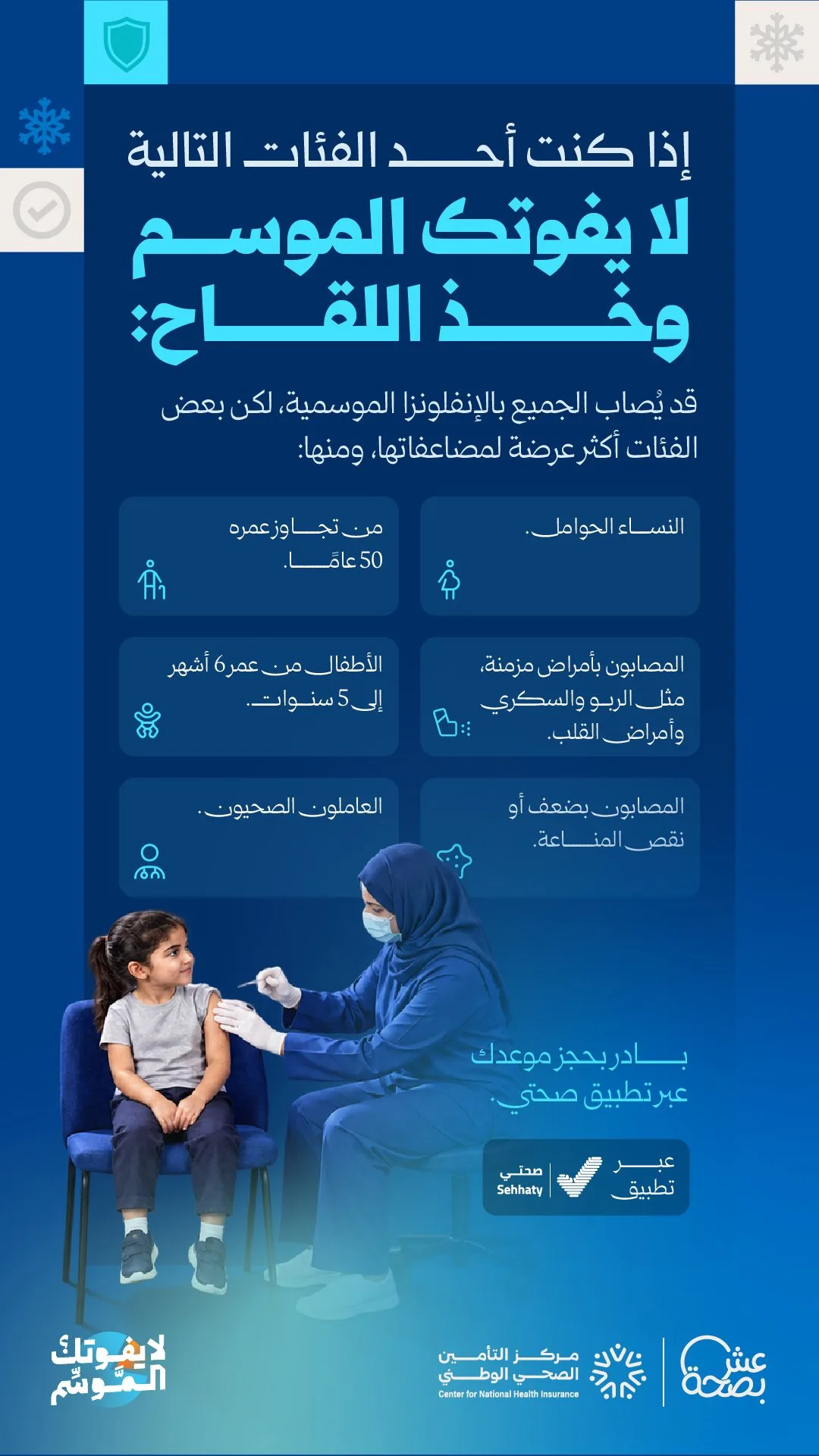 "الصحة" تدعو الفئات الأكثر عرضة لمضاعفات الإنفلونزا إلى المبادرة بتلقي اللقاح وعدم تفويت موسم التطعيم