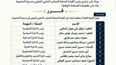 المجلس الشعبي الجنوبي يعلن تشكيل القيادة المحلية بمديرية المنصورة ويؤكد المضي نحو بناء عمل مؤسسي فاعل