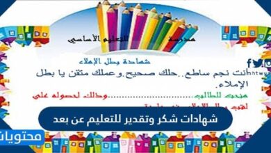 شهادات شكر وتقدير للتعليم عن بعد جاهزة للكتابة عليها 1442