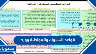 قواعد السلوك والمواظبة 1445 وورد