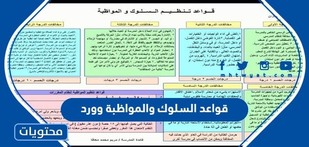 قواعد السلوك والمواظبة 1445 وورد
