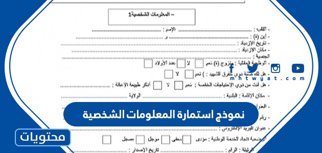 نموذج استمارة المعلومات الشخصية