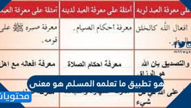 هو تطبيق ما تعلمه المسلم هو معنى